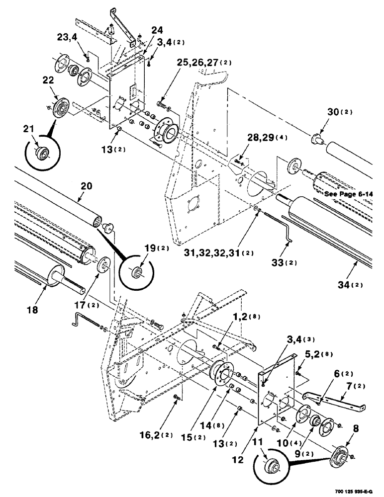 Схема запчастей Case IH 8455 - (6-12) - ROLLERS ASSEMBLY (LOWER) (14) - BALE CHAMBER