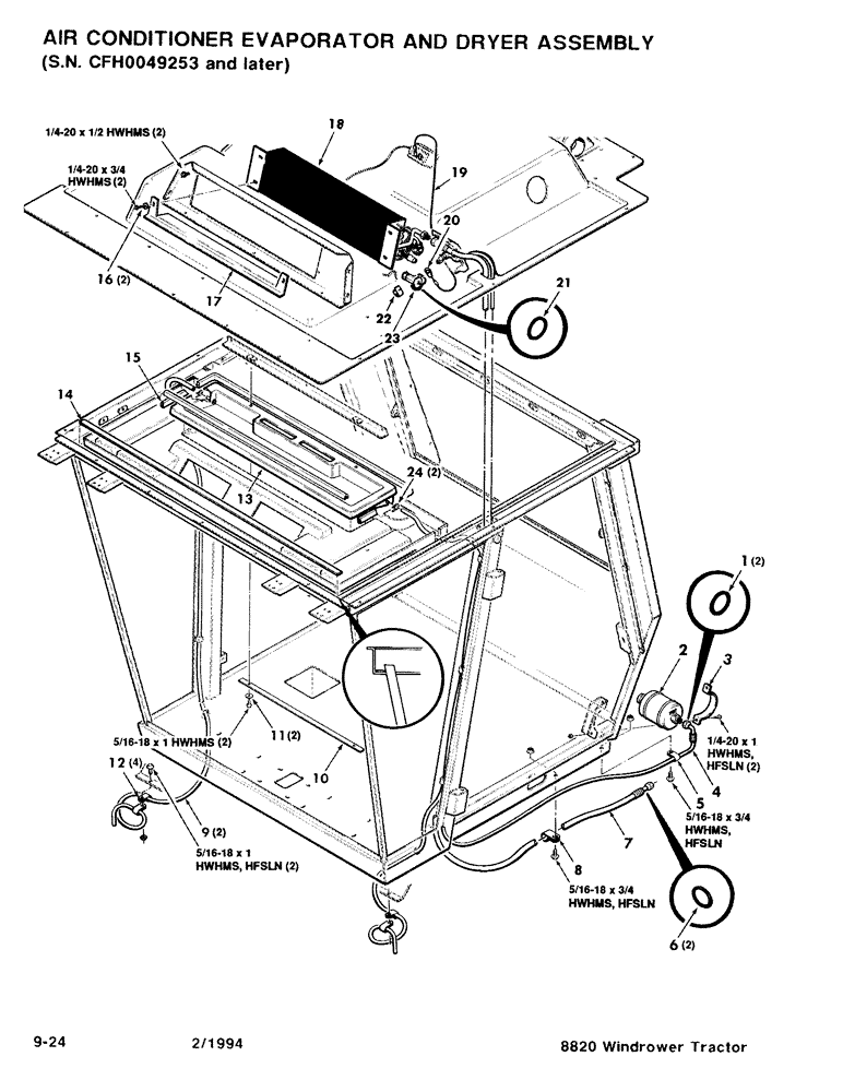 Схема запчастей Case IH 8820 - (9-24) - AIR CONDITIONER EVAPORATOR AND DRYER ASSEMBLY, SERIAL NUMBER CHF0049253 AND LATER (09) - CHASSIS/ATTACHMENTS