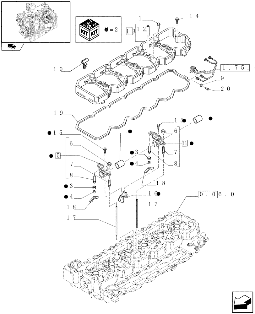 Схема запчастей Case IH PUMA 165 - (0.06.6) - ROCKER SHAFT (01) - ENGINE