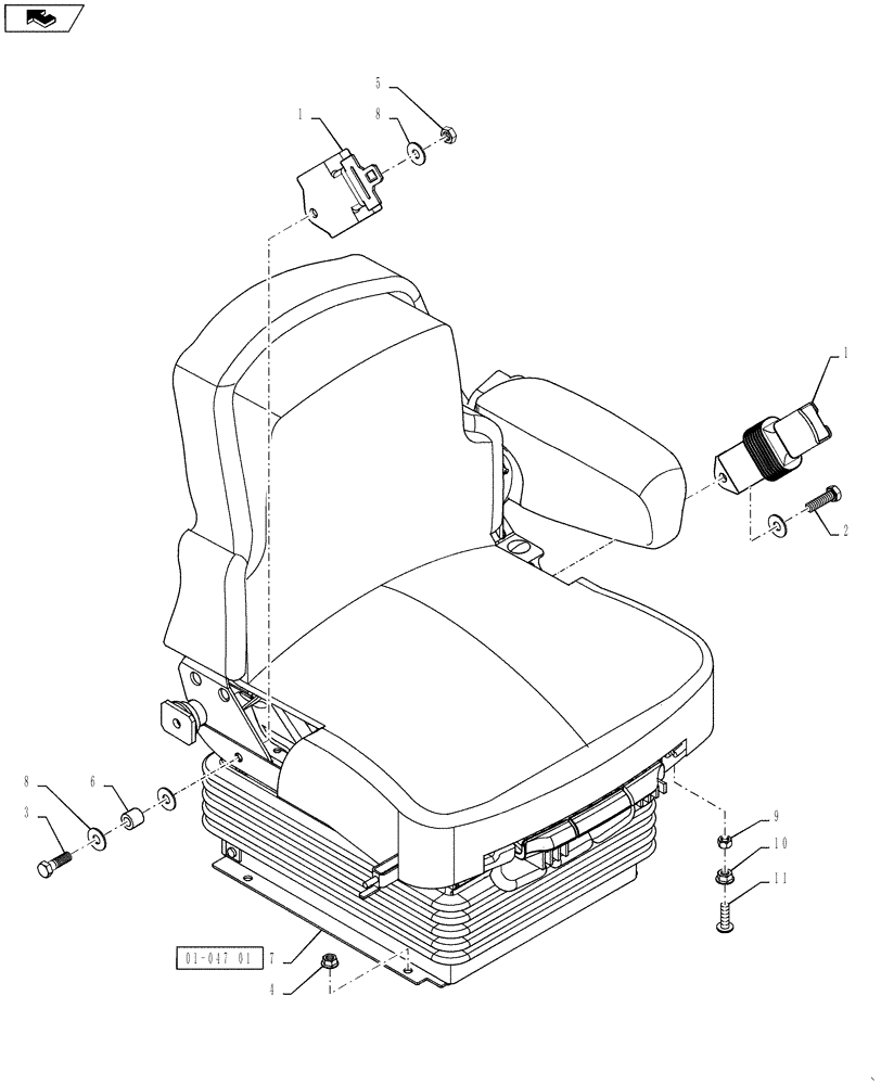 Схема запчастей Case IH TITAN 3520 - (01-047[01]) - OPERATOR SEAT, SN YBT031127 AND AFTER (10) - CAB