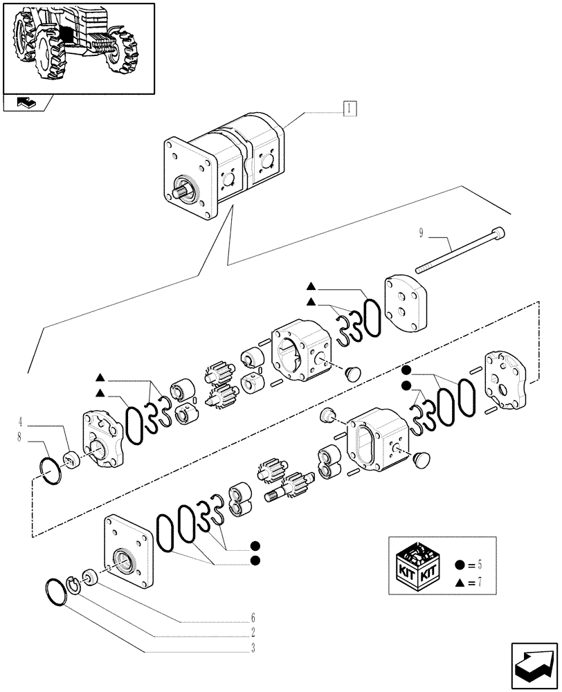 Схема запчастей Case IH FARMALL 95C - (1.42.0/01A) - HYDRAULIC PUMP - BREAKDOWN - C5996 (04) - FRONT AXLE & STEERING