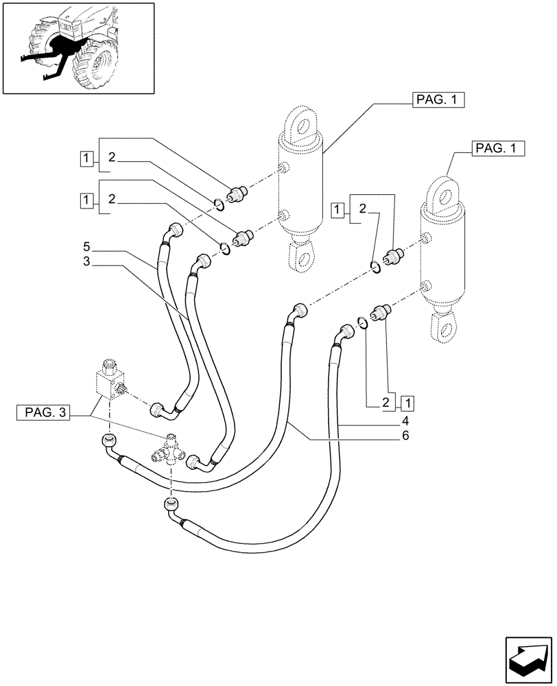 Схема запчастей Case IH MXU125 - (1.81.9/01[02]) - FRONT HYDRAULIC LIFT - LIFT CYLINDER PIPES (07) - HYDRAULIC SYSTEM