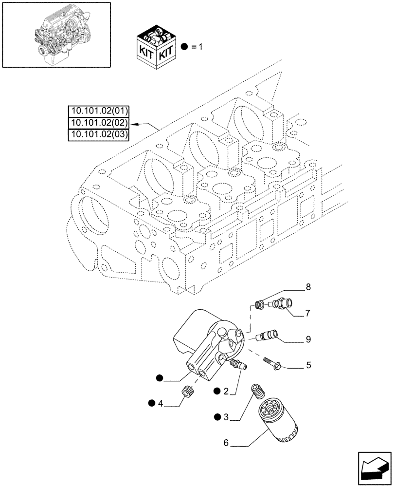 Схема запчастей Case IH 9120 - (10.206.01[02]) - FUEL FILTER, ENGINE MOUNTED - 9120 (10) - ENGINE