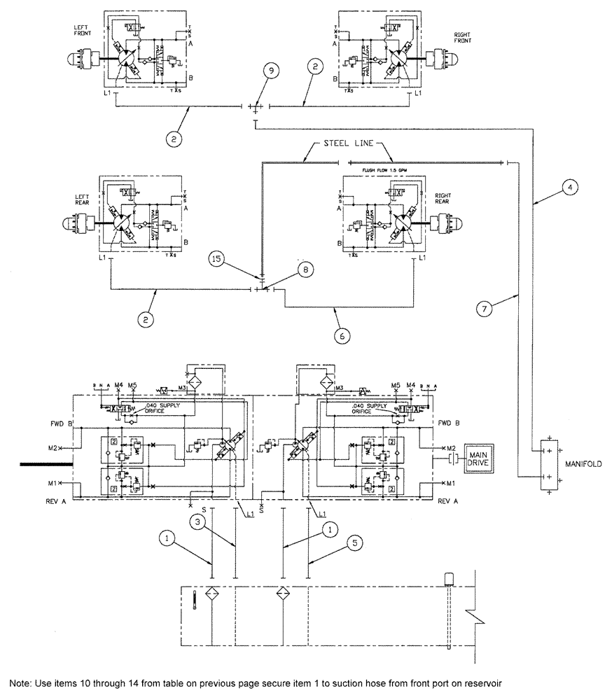 Схема запчастей Case IH SPX3200 - (06-004) - HYDRAULIC CASE DRAIN ASSEMBLY Hydraulic Plumbing