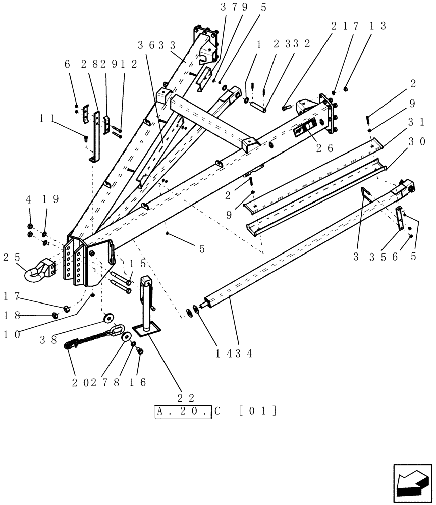 Схема запчастей Case IH ADX3260 - (F.10.D[02]) - TOW BETWEEN FRONT HITCH F - Frame Positioning