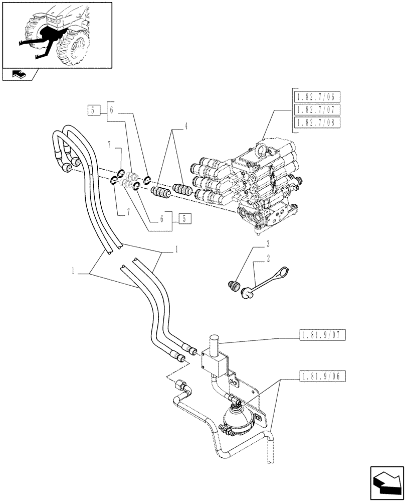 Схема запчастей Case IH PUMA 155 - (1.81.9/08) - TUBES FOR FRONT HPL FROM ELECTROHYDRAULIC REMOTE VALVES (VAR.331926) (07) - HYDRAULIC SYSTEM