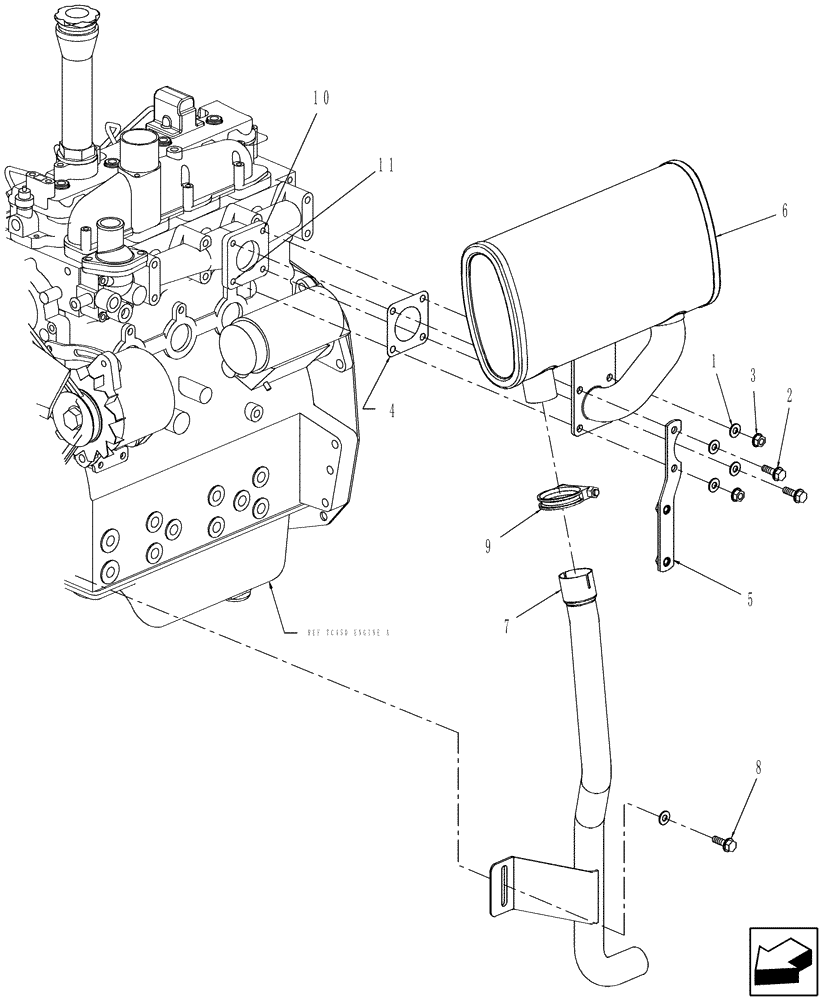 Схема запчастей Case IH D40 - (02.08) - EXHAUST SYSTEM (02) - ENGINE EQUIPMENT