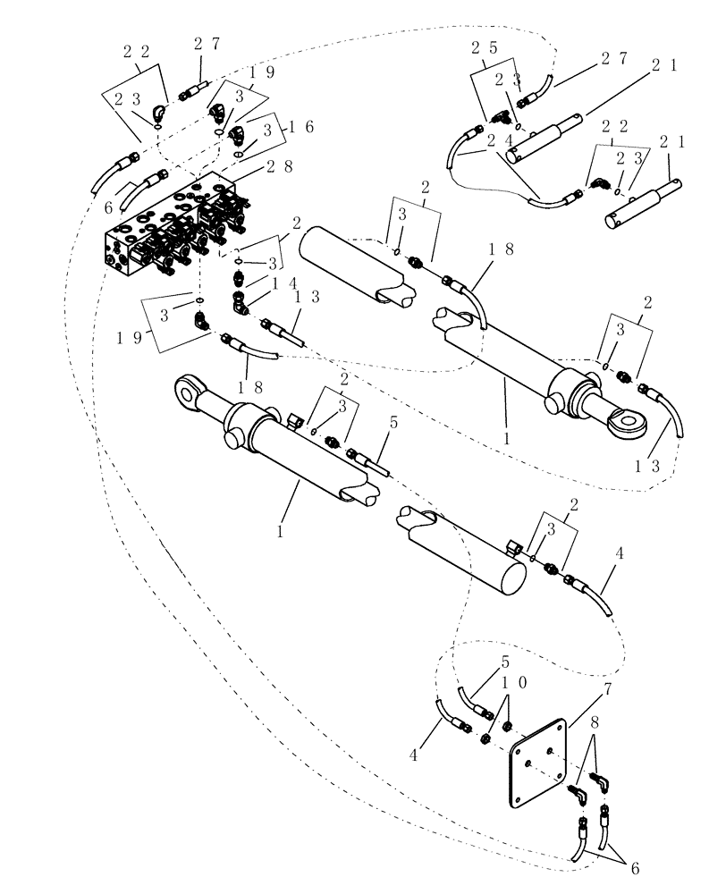 Схема запчастей Case IH 1200PT - (A.10.A[64]) - HYDRAULIC SYSTEM - TELESCOPING TONGUE (ASN CBJ022252) A - Distribution Systems