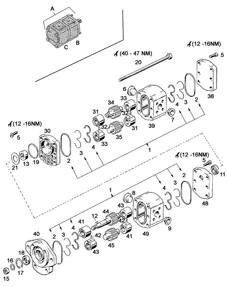 Схема запчастей Case IH C55 - (02-30[01]) - PUMP, TANDEM - DISASSEMBLED (02) - ENGINE