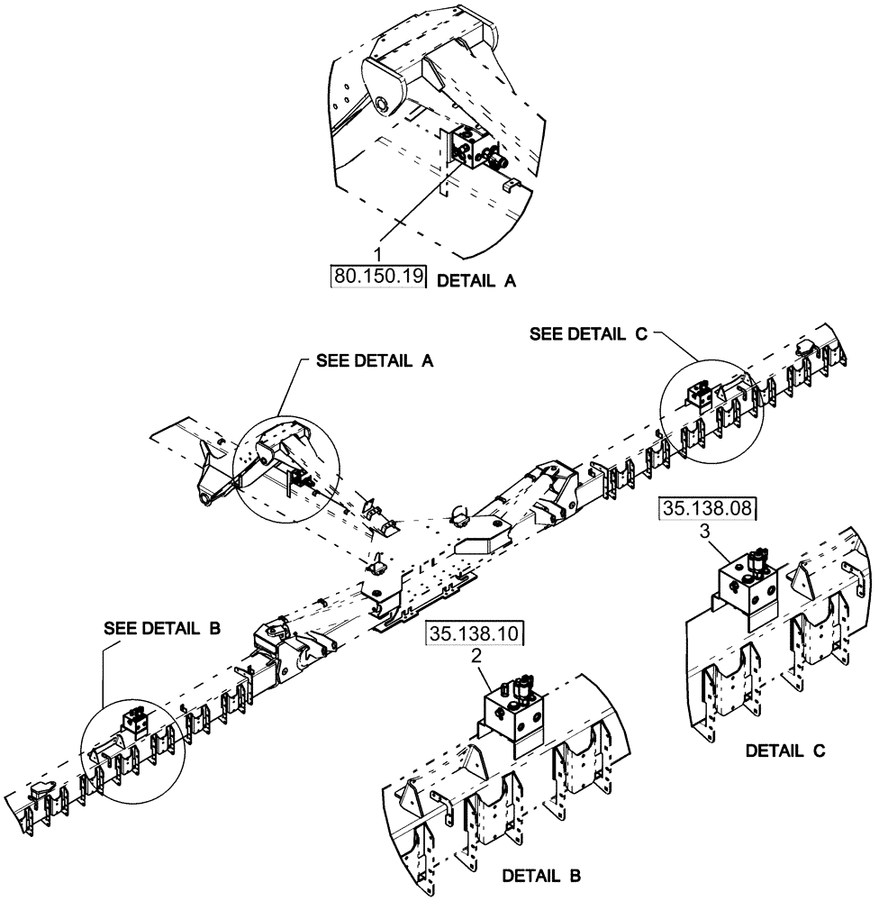 Схема запчастей Case IH 1260 - (35.220.02) - HYDRAULICS - PTO DRIVE 3 SECTIONS (35) - HYDRAULIC SYSTEMS