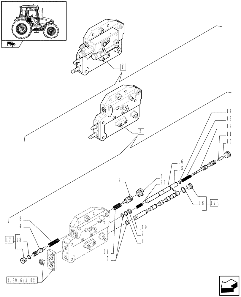 Схема запчастей Case IH FARMALL 80 - (1.29.6/ A[01]) - POWER SHUTTLE E SERVO PTO FOR DIFF. LOCK - BREAKDOWN (VAR.330120-331120) (03) - TRANSMISSION