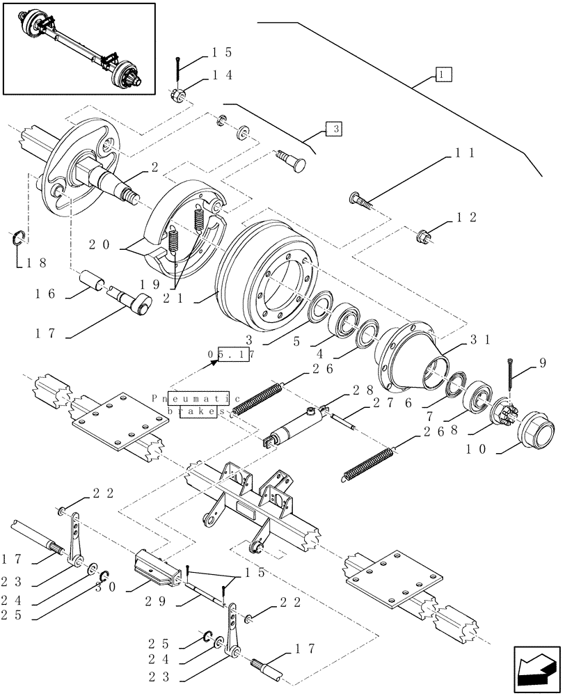 Схема запчастей Case IH LBX421S - (05.04[01]) - SINGLE AXLE WITH BRAKES (05) - AXLE