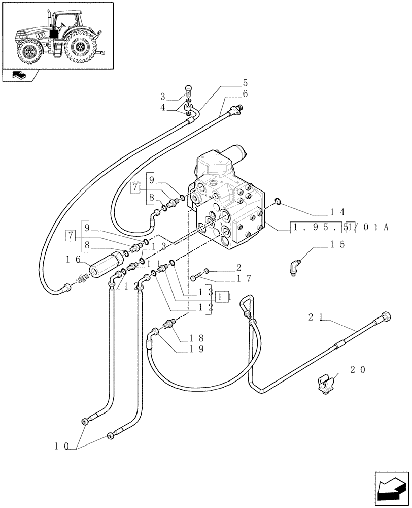 Схема запчастей Case IH PUMA 195 - (1.95.5/01[03]) - (VAR.187-636) FAST STEERING - POWER STEERING, VALVE AND PIPES (10) - OPERATORS PLATFORM/CAB