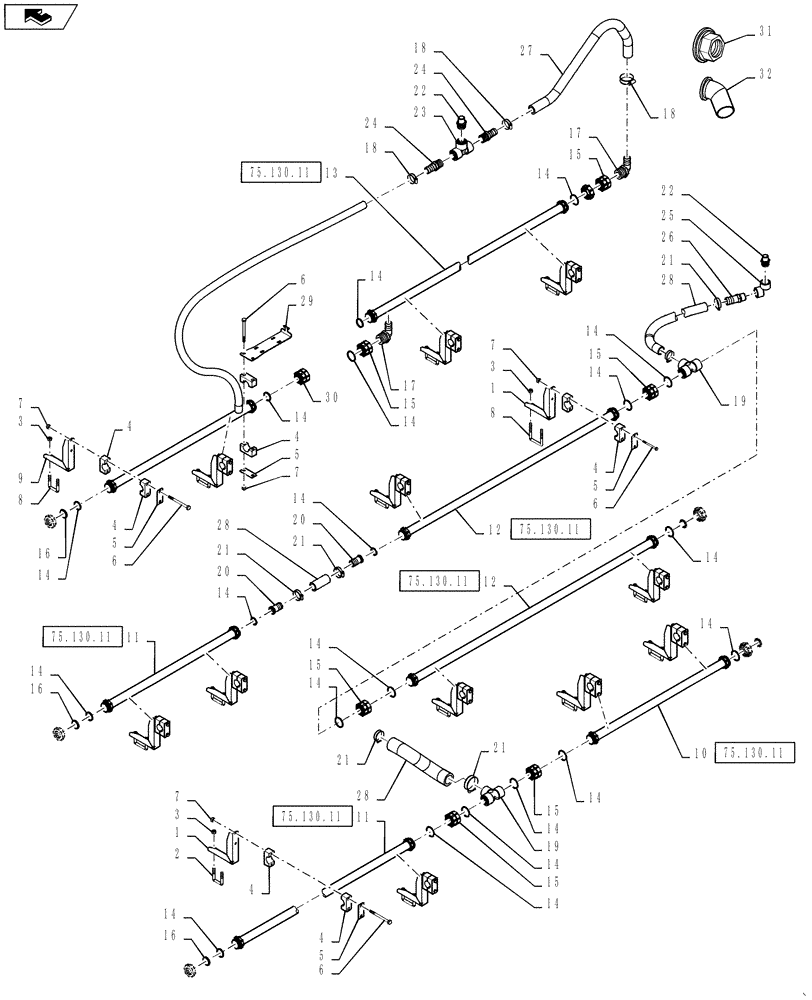 Схема запчастей Case IH 3230 - (75.130.34) - SPRAYBAR PLUMBING, TWS, 90, 5 SECTION, 20/30 (75) - SOIL PREPARATION