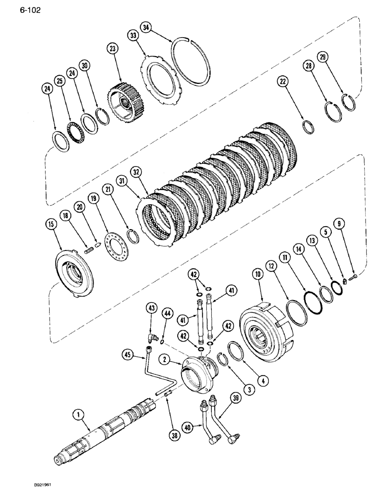 Схема запчастей Case IH 7110 - (6-102) - TRANSMISSION, INPUT SHAFT MASTER CLUTCH, PRIOR TO TRANSMISSION SERIAL NUMBER AJB0051028 (06) - POWER TRAIN