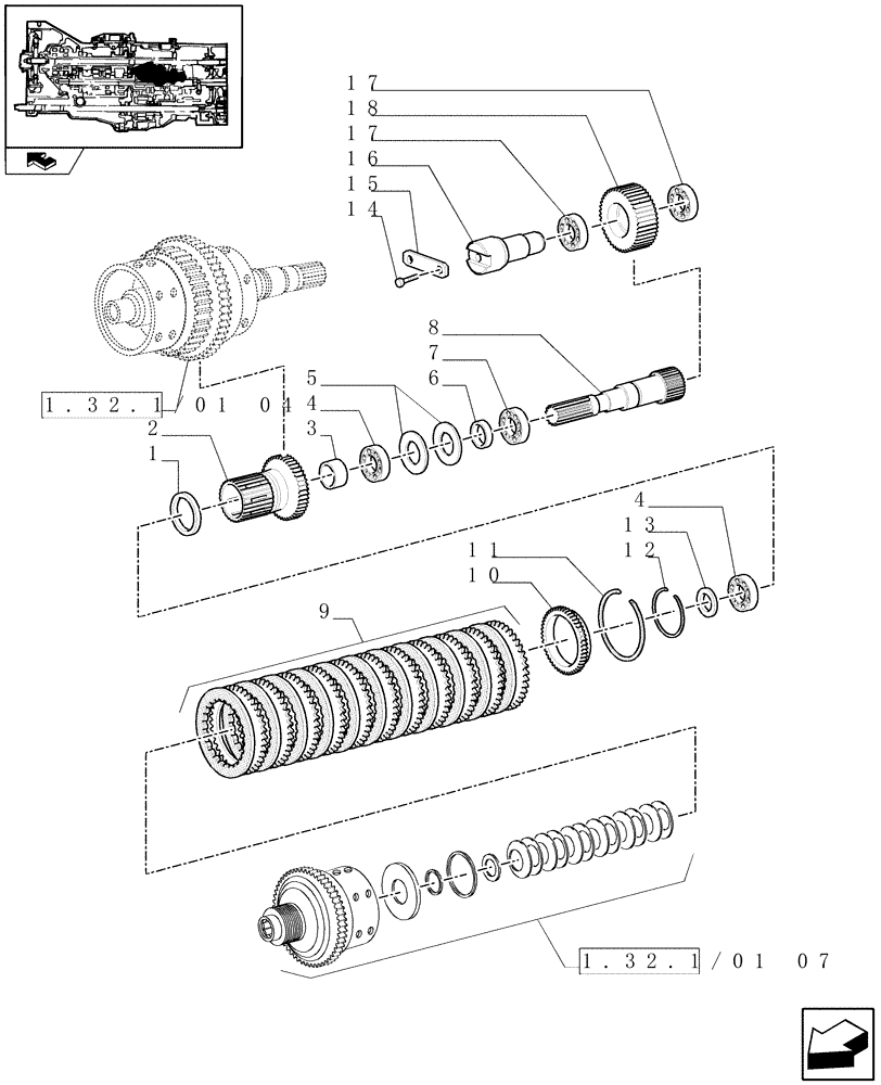 Схема запчастей Case IH PUMA 125 - (1.32.1/01[06]) - FULL POWER-SHIFT TRANSM. 18X6 AND 19X6 - CENTRAL REDUCTION GEARS (VAR.330285) (03) - TRANSMISSION