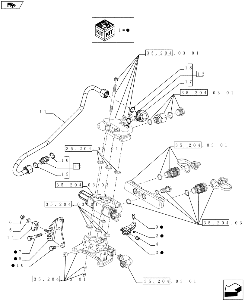 Схема запчастей Case IH FARMALL 75C - (35.204.03[02]) - 1 REAR CONTROL VALVE WITH 2 COUPLERS - SUPPORTS AND PIPES - ISO - END YR 09-MAY-2016 (35) - HYDRAULIC SYSTEMS