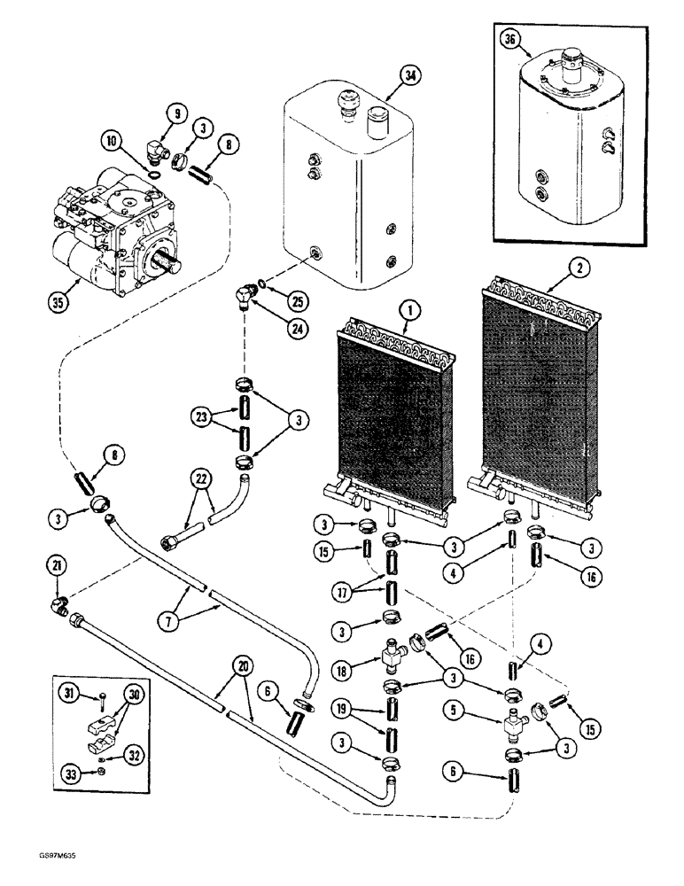 Схема запчастей Case IH 1660 - (8-022) - OIL COOLER SYSTEM, RICE COMBINE, WITHOUT POWER GUIDE AXLE, P.I.N. JJC0041567 AND AFTER (07) - HYDRAULICS