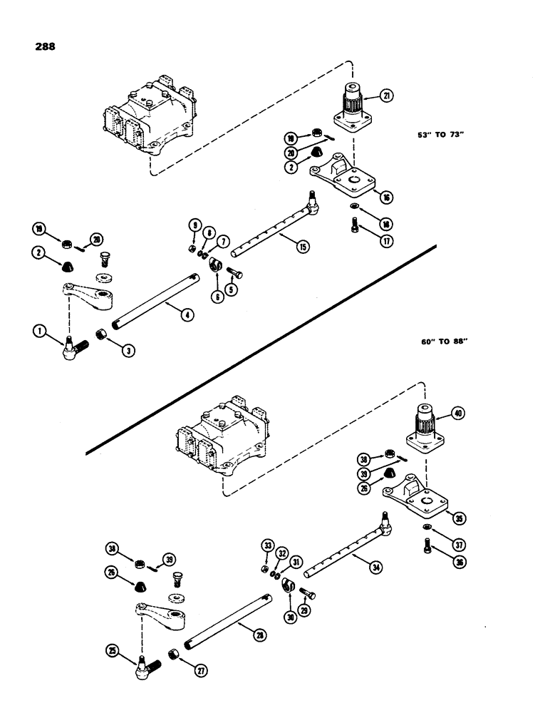 Схема запчастей Case IH 970 - (288) - FRONT AXLE TIE RODS, 53" TO 73" TREAD, USED PRIOR TO TRACTOR SERIAL NUMBER 8693001 (05) - STEERING