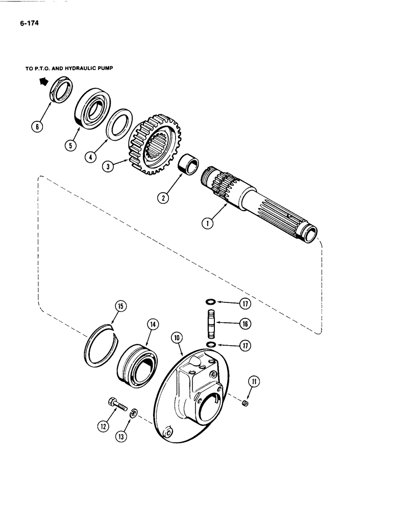 Схема запчастей Case IH 4494 - (6-174) - TRANSMISSION CLUTCH ASSEMBLY PLANETARY OUTPUT DRIVE SHAFT, PRIOR TO TRANSMISSION SERIAL NO. 16258468 (06) - POWER TRAIN