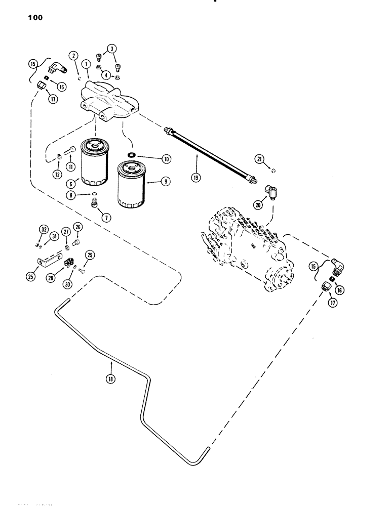 Схема запчастей Case IH 451BDT - (100) - FUEL INJECTION FILTER SYSTEM, ENGINE LESS FUEL DEVICE, 504BDT AND 451BDT TURBOCHARGED ENGINES (03) - FUEL SYSTEM