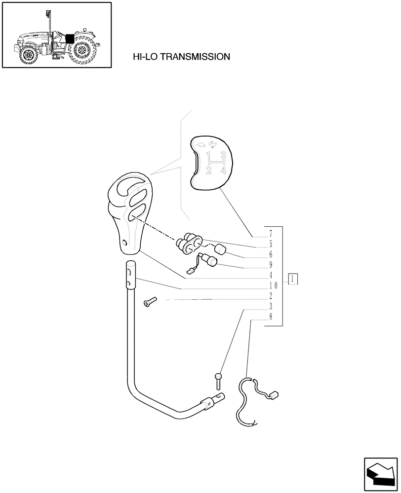 Схема запчастей Case IH JX1095N - (1.29.1/06) - (VAR.494) REAR MUDGUARDS IN UP POSITION - LEVER, HOOD AND KNOB - L/CAB (03) - TRANSMISSION