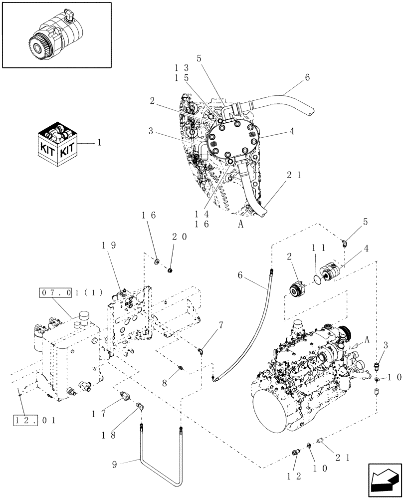 Схема запчастей Case IH WD2303 - (18.16) - DIA, AUXILIARY ENGINE-MOUNTED HYDRAULIC DRIVE KIT FOR SICKLE HEADER AUTO REEL SPEED (18) - ACCESSORIES