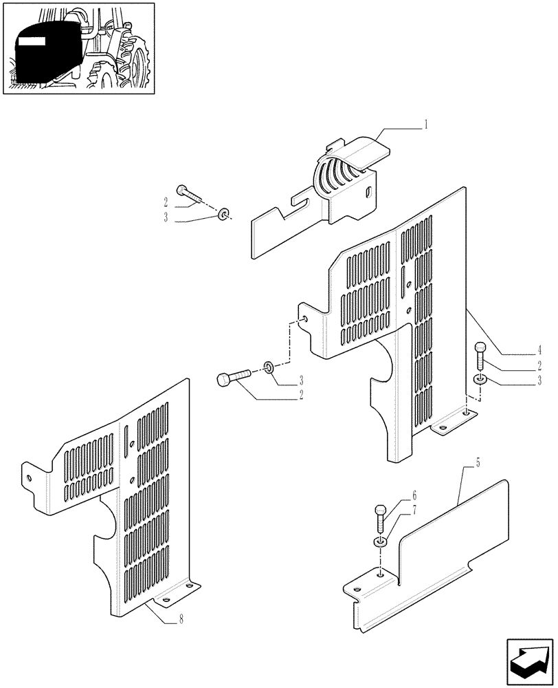 Схема запчастей Case IH MXU130 - (1.19.9/01) - (VAR.053-056-545) ENGINE GUARD FOR AIR CONDITIONING (02) - ENGINE EQUIPMENT