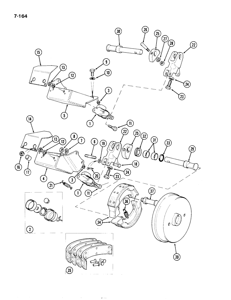 Схема запчастей Case IH 1194 - (7-164) - SLAVE CYLINDERS AND BRAKE SHOES, TRACTORS WITH CAB (07) - BRAKES