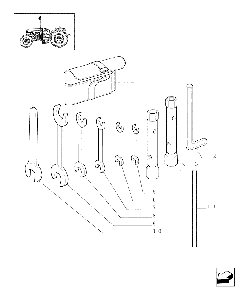 Схема запчастей Case IH JX1070C - (1.99.0) - (VAR.996) SET OF TOOLS (10) - OPERATORS PLATFORM/CAB