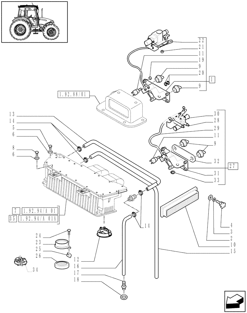 Схема запчастей Case IH JX90 - (1.92.94[03]) - CAB - HEATING SYSTEM (10) - OPERATORS PLATFORM/CAB