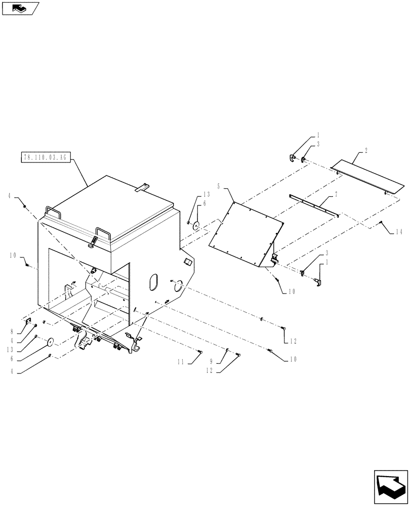 Схема запчастей Case IH 810 - (78.110.03.AF) - DOUBLE BIN, SUPPLEMENTAL ASSEMBLY, RH, 50 CUBIC FEET (78) - SPRAYING