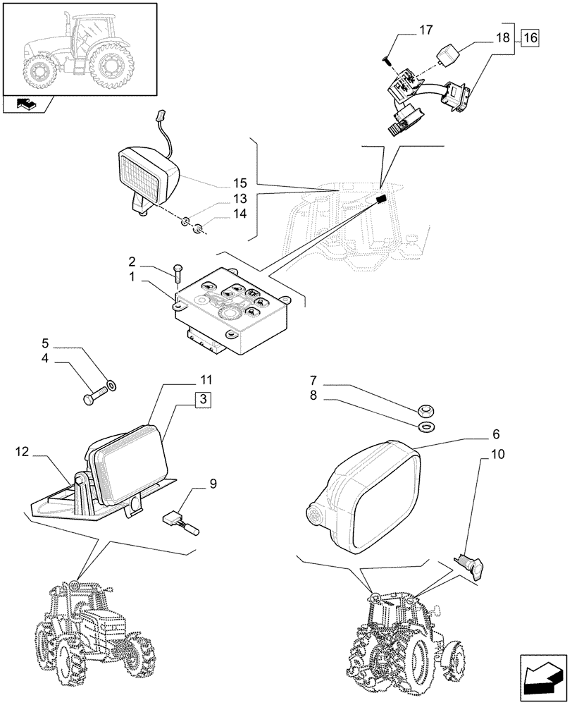 Схема запчастей Case IH PUMA 180 - (1.75.7) - WORKLAMPS (06) - ELECTRICAL SYSTEMS