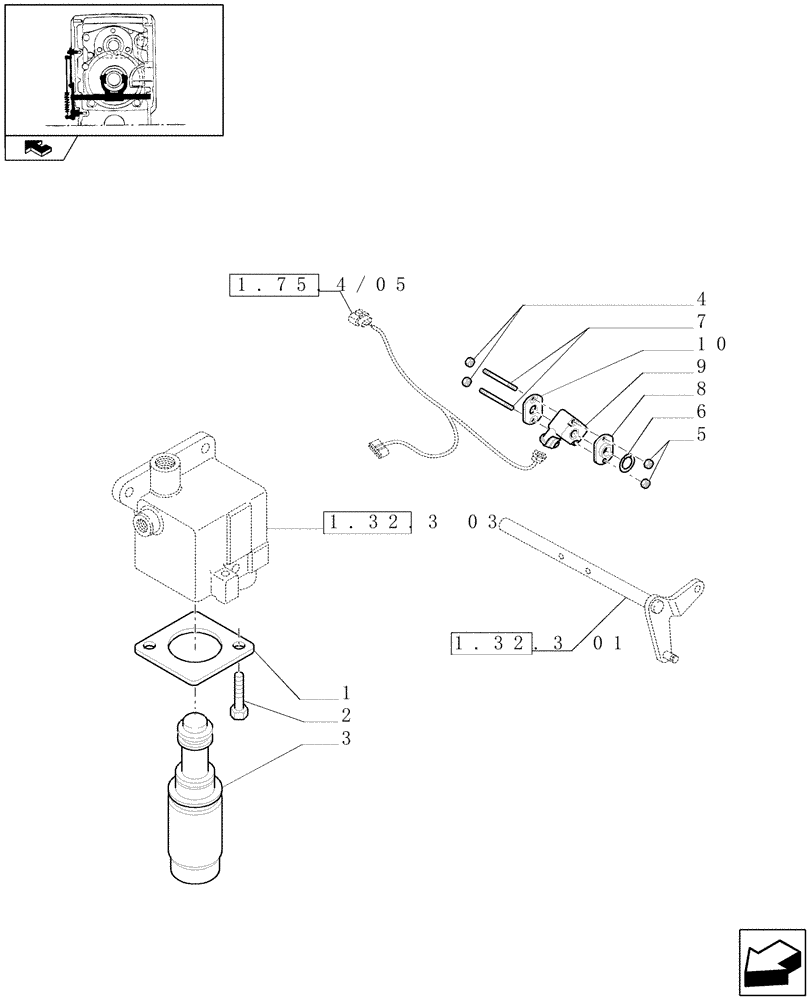 Схема запчастей Case IH PUMA 210 - (1.75.0/03) - (VAR.146) SUPP. GEAR REDUCTION UNIT - SOLENOID VALVE AND ROTARY POSITION SENSOR (06) - ELECTRICAL SYSTEMS