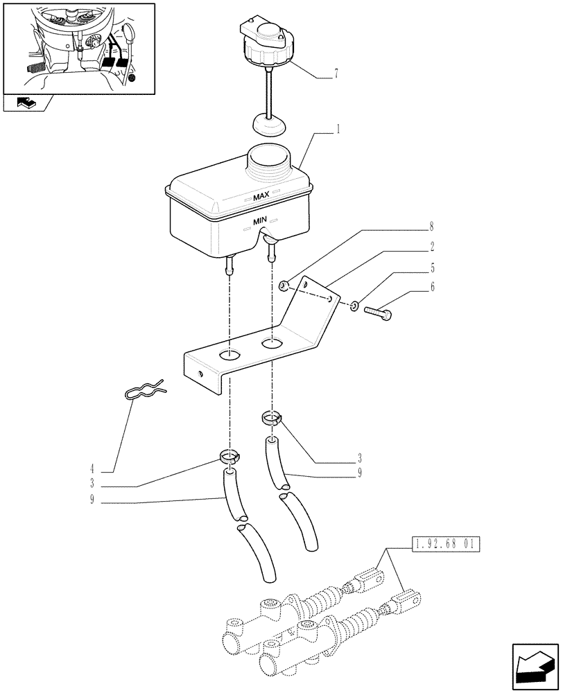 Схема запчастей Case IH FARMALL 70 - (1.68.2) - BRAKING SYSTEM TANK (05) - REAR AXLE