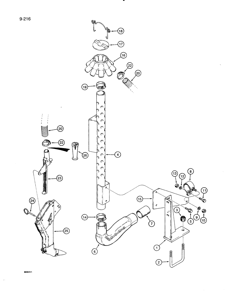 Схема запчастей Case IH 8500 - (9-216) - AIR SYSTEM, MANIFOLD PIPE TO FURROW OPENERS, UNITS WITH 12 INCH ROW SPACING, 45 FOOT WIDE DRILL (09) - CHASSIS/ATTACHMENTS