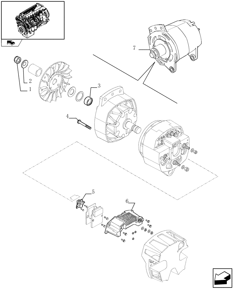 Схема запчастей Case IH F3CE0684C E002 - (0.40.0/ A) - ALTERNATOR - COMPONENTS (2855582) 