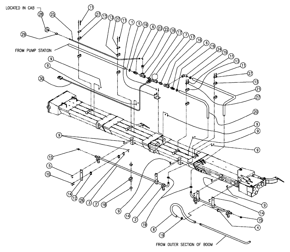 Схема запчастей Case IH 438 - (11-008) - WET BOOM, 2.5”, LH, INNER, 70’ Wet Kit