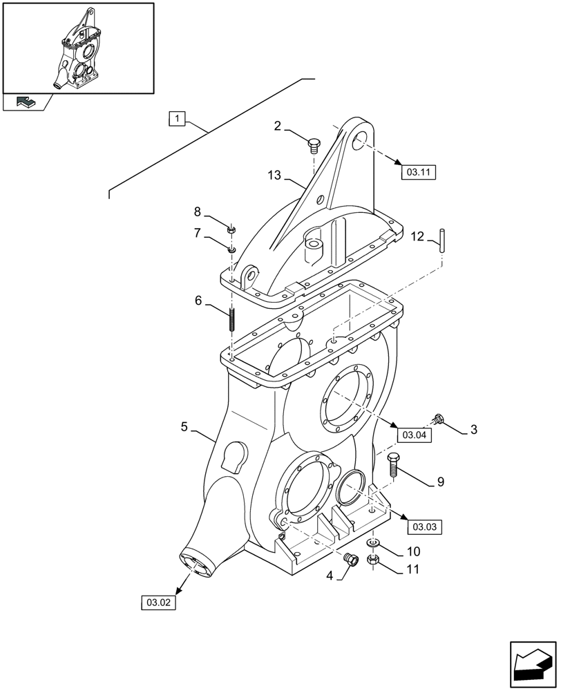 Схема запчастей Case IH LB333R - (03.01[01]) - MAIN GEARBOX, HOUSING (03) - MAIN GEARBOX