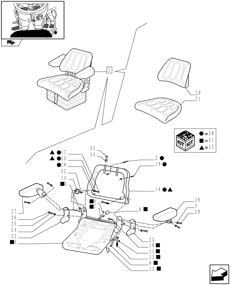 Схема запчастей Case IH FARMALL 70 - (1.92.85/05A[01]) - DELUXE SEAT WITH ARM REST - BREAKDOWN (10) - OPERATORS PLATFORM/CAB