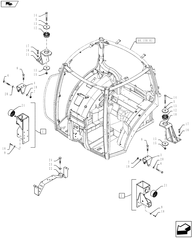 Схема запчастей Case IH PUMA 145 - (90.150.02) - CAB SUPPORT - MOUNTING (90) - PLATFORM, CAB, BODYWORK AND DECALS