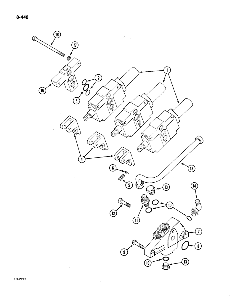 Схема запчастей Case IH 585 - (8-448) - AUXILIARY VALVES, WITH CAB, P.I.N. 18001 AND AFTER (08) - HYDRAULICS