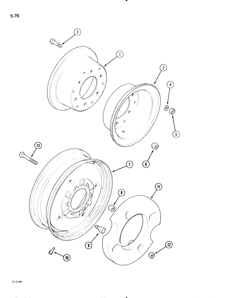 Схема запчастей Case IH 595 - (5-76) - FRONT WHEELS, 2 WHEEL DRIVE (05) - STEERING