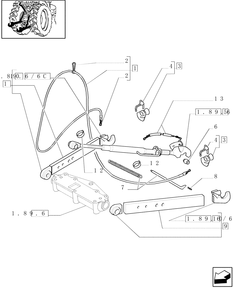 Схема запчастей Case IH JX80U - (1.89.6/06) - (VAR.922) THREE POINT HITCH WITH QUICK ATTACH ENDS & RELATED PARTS "C.B.M." (09) - IMPLEMENT LIFT