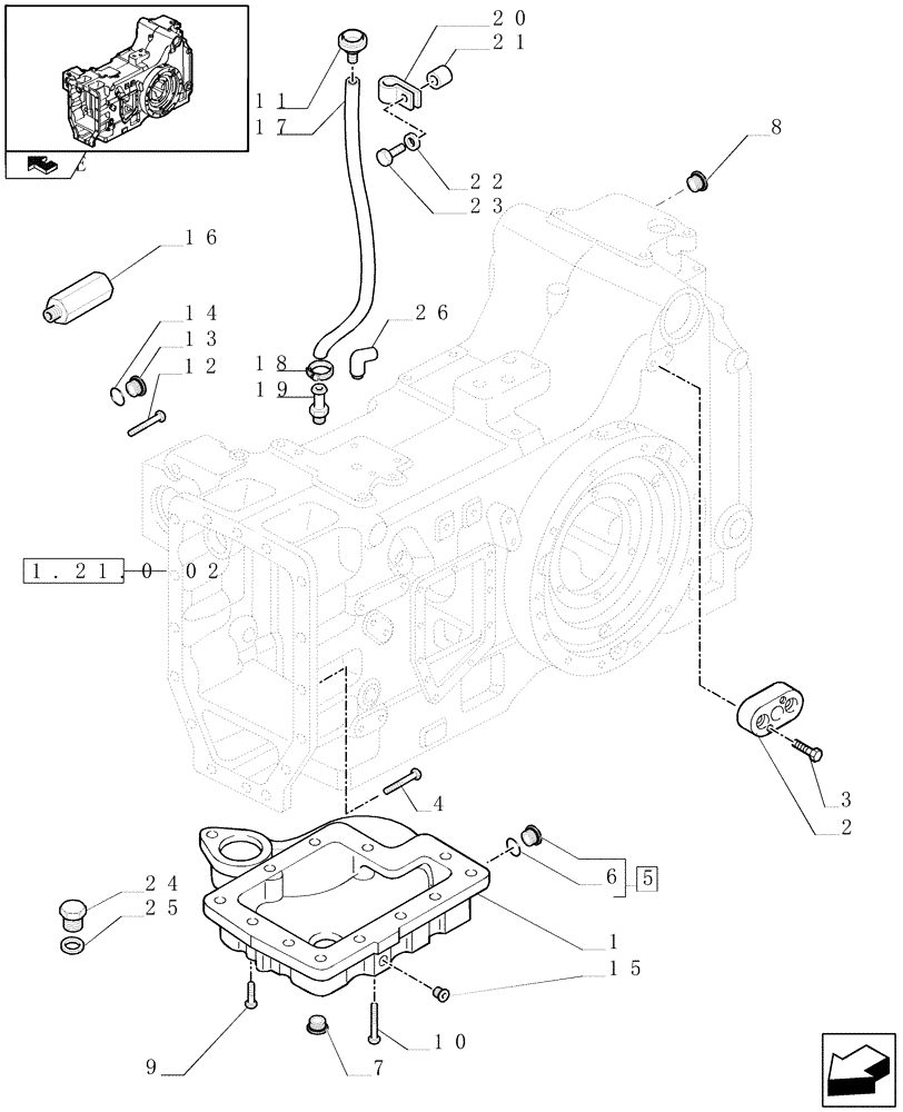 Схема запчастей Case IH PUMA 125 - (1.21.0[03]) - TRANSMISSION 18X6 OR 19X6 - REAR AXLE HOUSING, COVER AND BREATHER (03) - TRANSMISSION