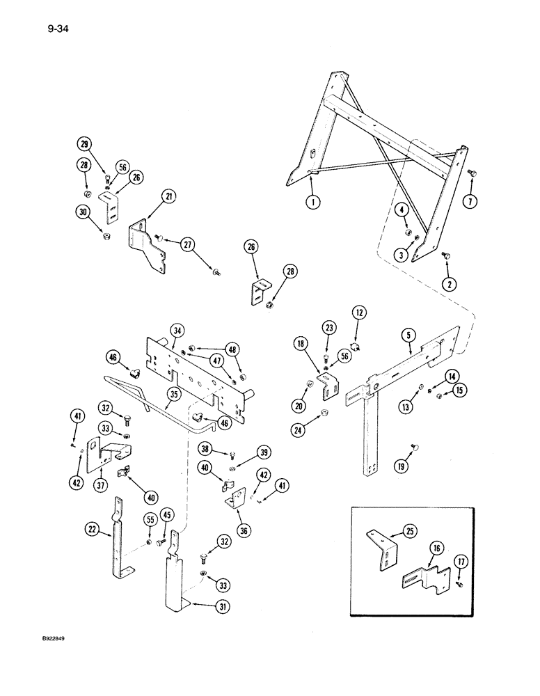 Схема запчастей Case IH 7130 - (9-034) - HOOD SUPPORTS, PRIOR TO P.I.N. JJA0019507 (09) - CHASSIS/ATTACHMENTS