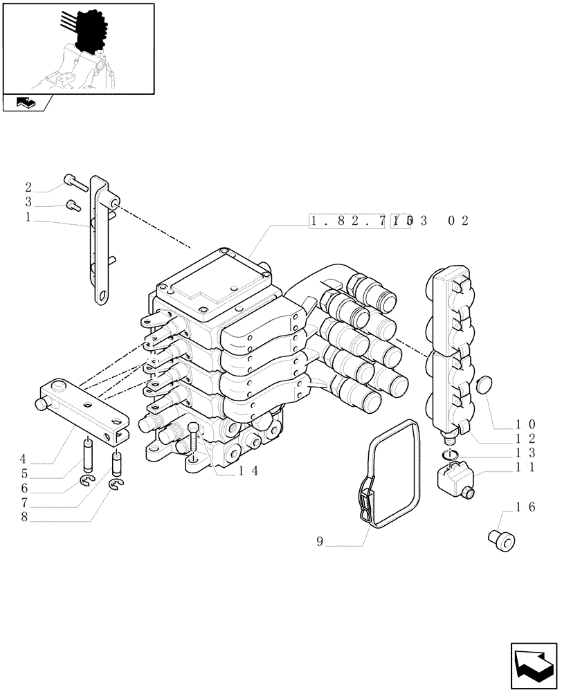 Схема запчастей Case IH PUMA 155 - (1.82.7/03[01]) - 4 MECHANICAL REAR REMOTE CONTROL VALVES - DISTRIBUTOR, COVER AND OIL COLLECTOR - C6788 (VAR.333845) (07) - HYDRAULIC SYSTEM