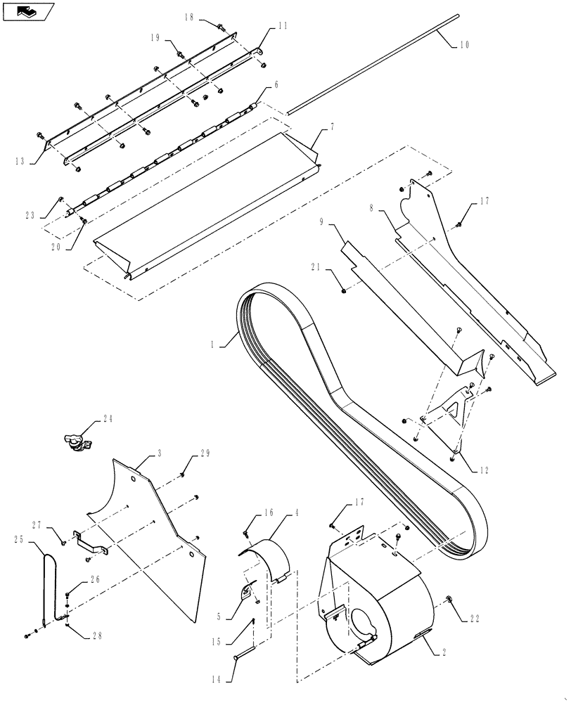 Схема запчастей Case IH 7130 - (60.120.06) - HEADER DRIVE,COVER AND BELT, SINGLE SPEED, NON ROCK TRAP (60) - PRODUCT FEEDING