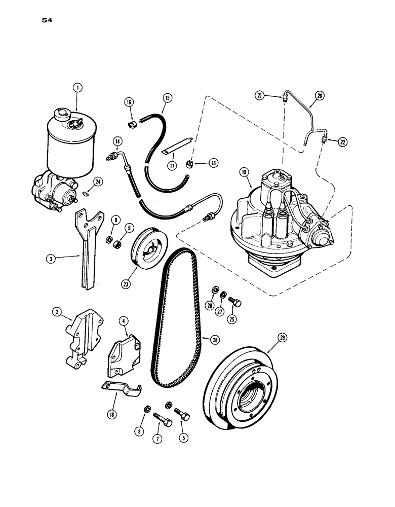 Схема запчастей Case IH 1030 - (054) - POWER STEERING PUMP ATTACHING PARTS, FIRST USED TRACTOR SERIAL NUMBER 8310335 (05) - STEERING