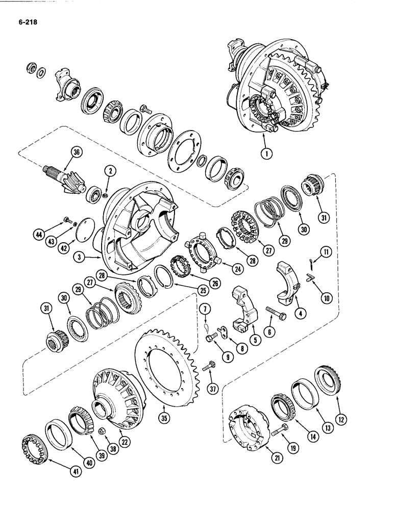 Схема запчастей Case IH 4494 - (6-218) - FRONT AXLE DIFFERENTIAL AND CARRIER, NO SPIN DIFFERENTIAL, PRIOR TO AXLE SERIAL NO. 13015953 & AFTER (06) - POWER TRAIN